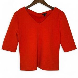 Small Ann Taylor Bold Orange Red Textured V-Neck Top Office Work Business Casual